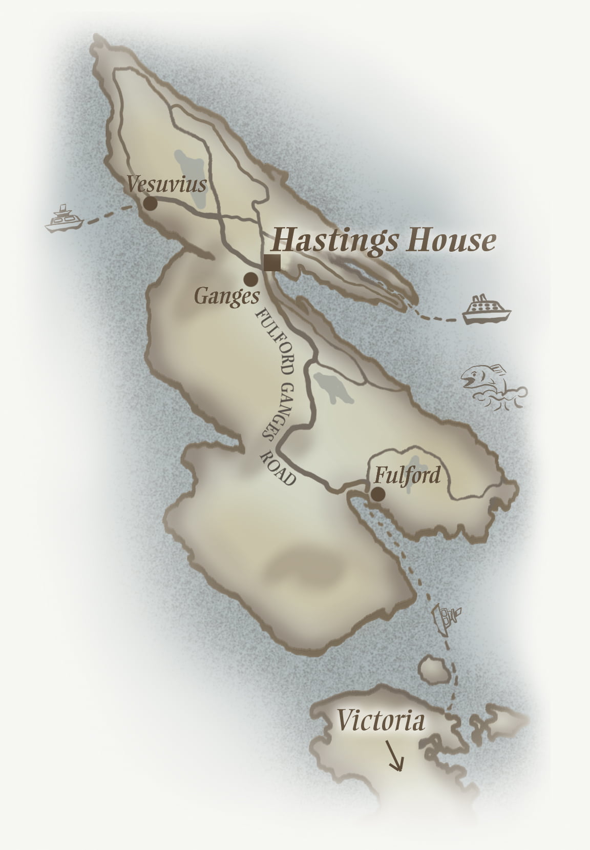 Map of Salt Spring featuring Hastings House